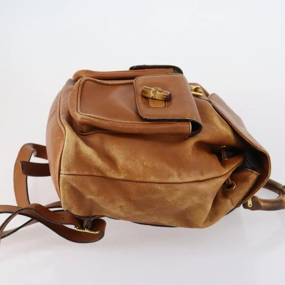 GUCCI Bamboo Backpack Leather Brown Gold 003 1998 0016 Auth 153308 main image 4
